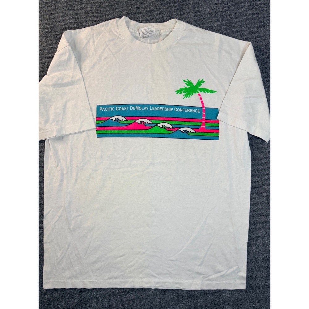 Vintage Hanes T Shirt XL White Graphic Pacific Coast DeMolay USA Made 90s Tee